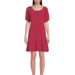 beachlunchlounge Amber Puff Sleeve 100% Cotton Dress Women’s Size Large in Red